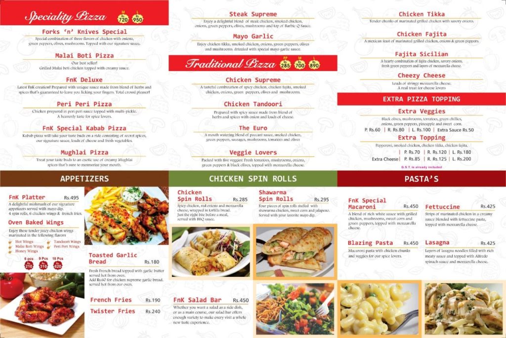 Forks n Knives Pizza Kitchen Lahore menu